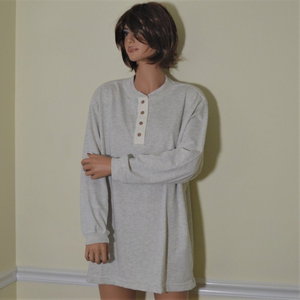 90s Sears Modern Essentials Henley Long Sleeve Tan Women's Top Size 1X